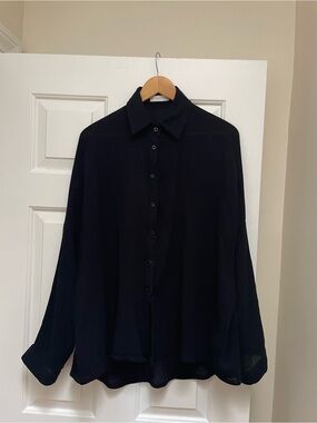 Super soft cotton gauze Black Relaxed Button-Down Shirt
